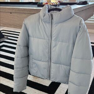 Women's Baby Blue Cropped Puffer Jacket
